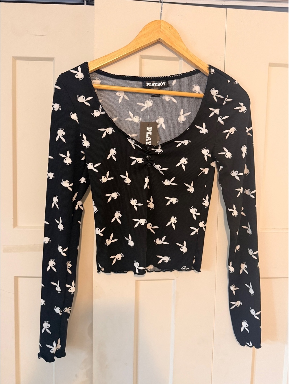 Playboy black and white bunny crop top size small long sleeve small s